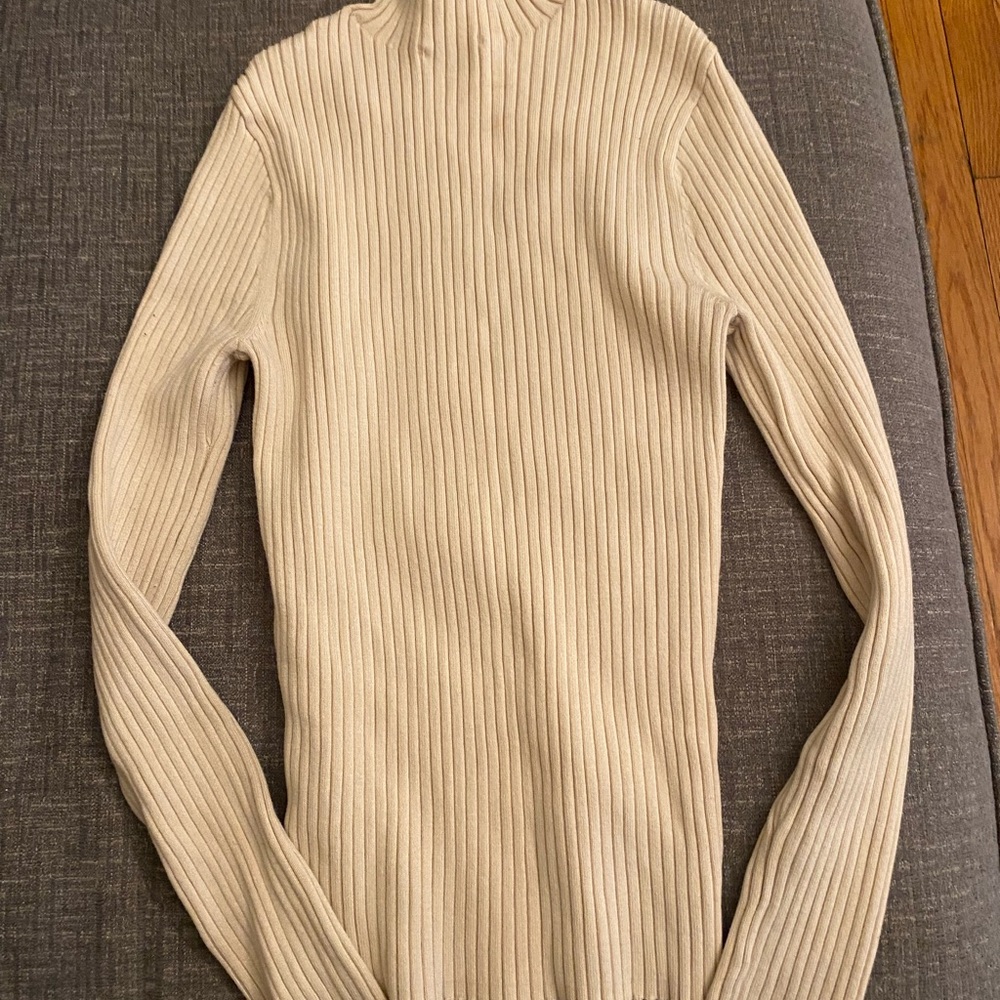 Zara Cream Ribbed Long Sleeve Top